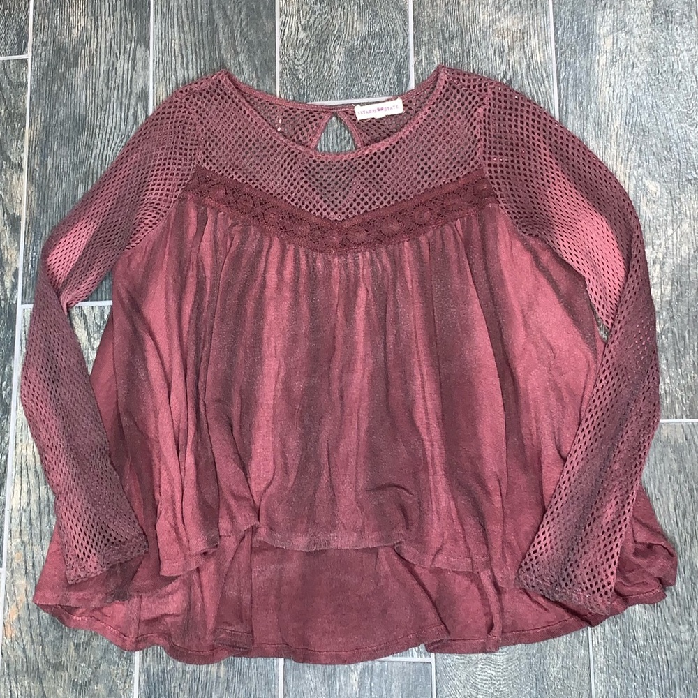 Altar’d State Mesh Top Tye Dye Burgundy Oversized Blouse  - Sold in Live Show - Picture 8 of 10
